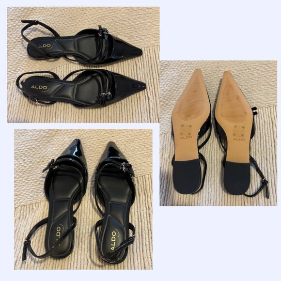 ALDO Patent Leather "Alanie Slingback Ballet Flat", Black, Size 7.5 - Picture 2 of 2